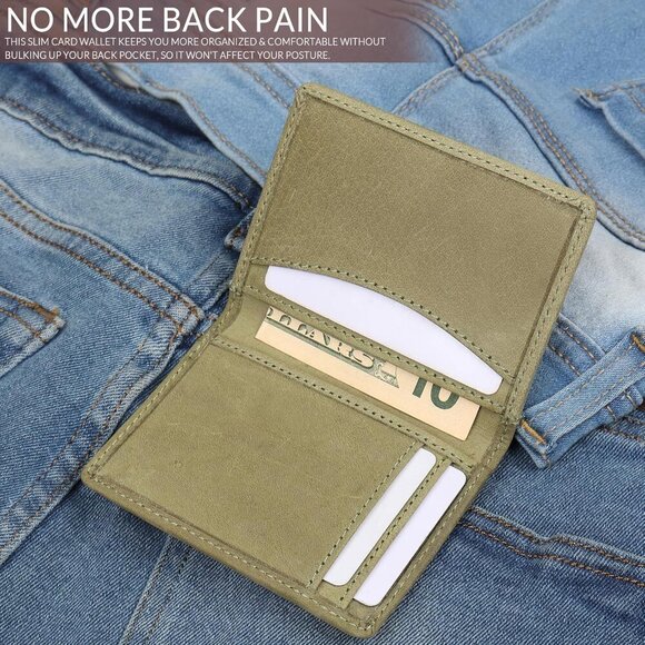 Credit Card Holder Wallet for Men Thin Bifold RFID Slim Trendy Front Pocket - Picture 2 of 7